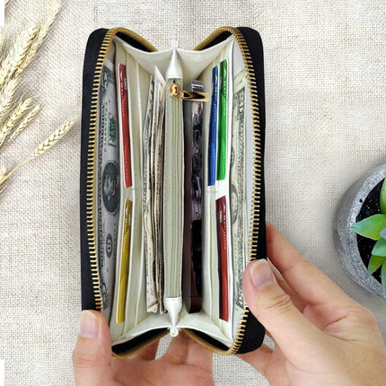 Black Mom - Gift For Mother, Mama, Mommy - Personalized Leather Long Wallet
