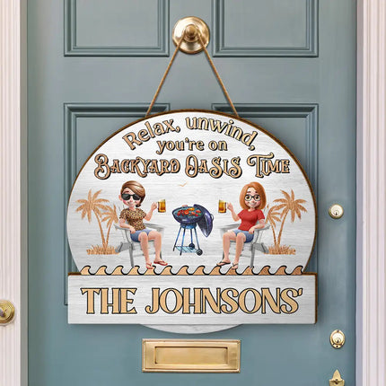 Relax Unwind Patio Time 3D Couple - Personalized Custom Shaped Wood Sign