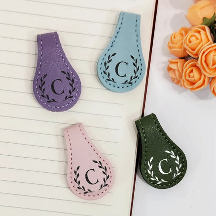 Simple Monogram Book Keepsake - Personalized Circle Leather Magnetic Bookmark