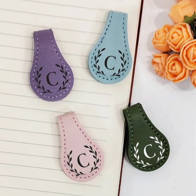 Simple Monogram Book Keepsake - Personalized Circle Leather Magnetic Bookmark