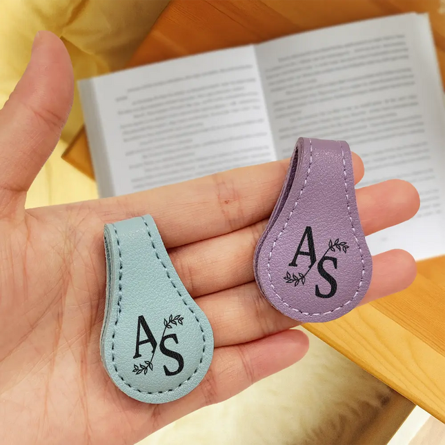 Simple Monogram Book Keepsake - Personalized Circle Leather Magnetic Bookmark