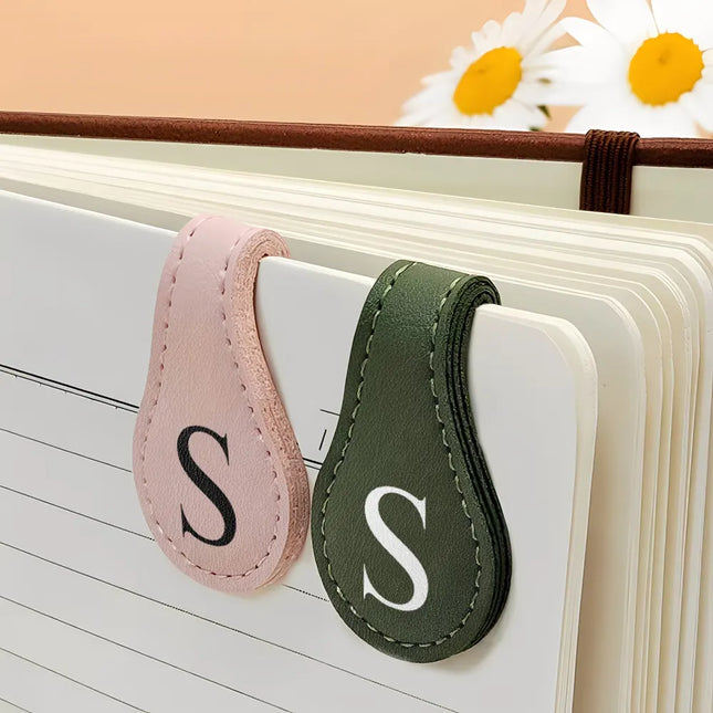 Simple Monogram Book Keepsake - Personalized Circle Leather Magnetic Bookmark