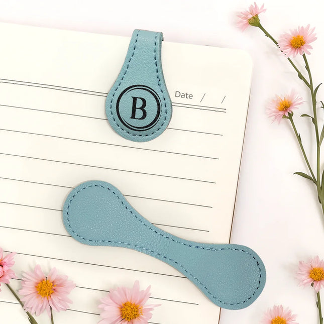 Simple Monogram Book Keepsake - Personalized Circle Leather Magnetic Bookmark