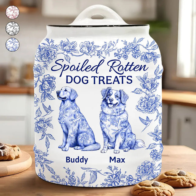 Spoiled Rotten Dog Treats Chinoiserie Toile Dog - Personalized Cookie Jar