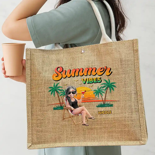 Summer Time Just A Girl Who Loves Beach - Personalized Jute Beach Bag