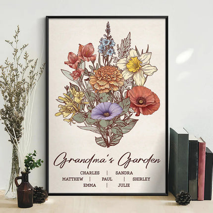 Grandma's Garden Family Birth Flower - Personalized Poster