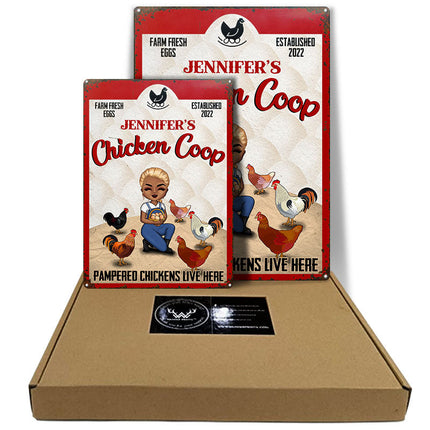 Pampered Chickens Live Here - Chicken Coop Decoration - Personalized Custom Classic Metal Signs