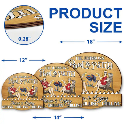 Couple Pool & Patio Sipping Chilling - Personalized Custom Shaped Wood Sign