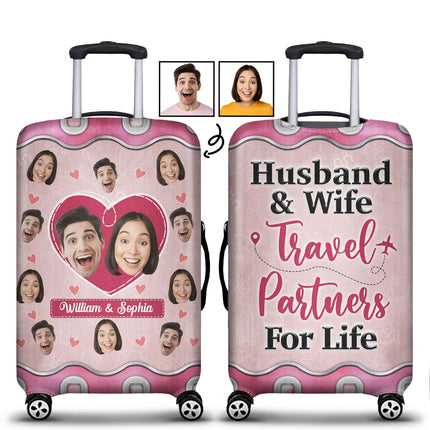 Custom Photo Husband & Wife Travel Partners For Life - Personalized Custom Luggage Cover