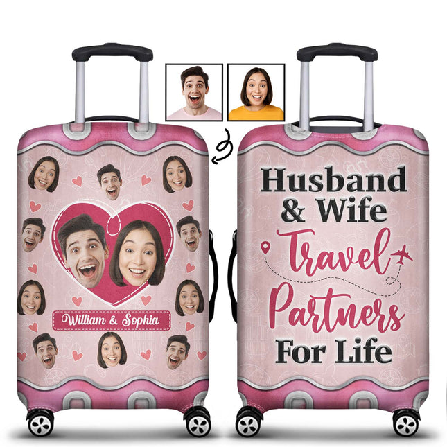 Custom Photo Husband & Wife Travel Partners For Life - Personalized Custom Luggage Cover