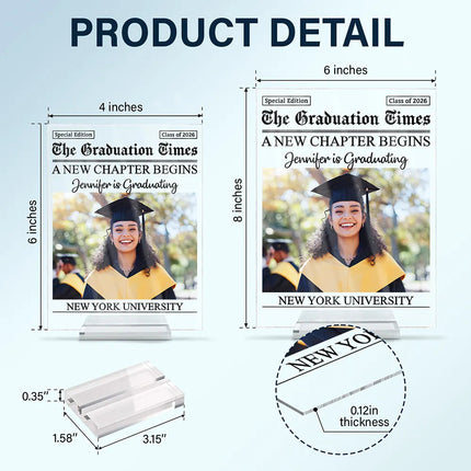 Custom Photo Graduation Newspapers - Personalized Acrylic Plaque