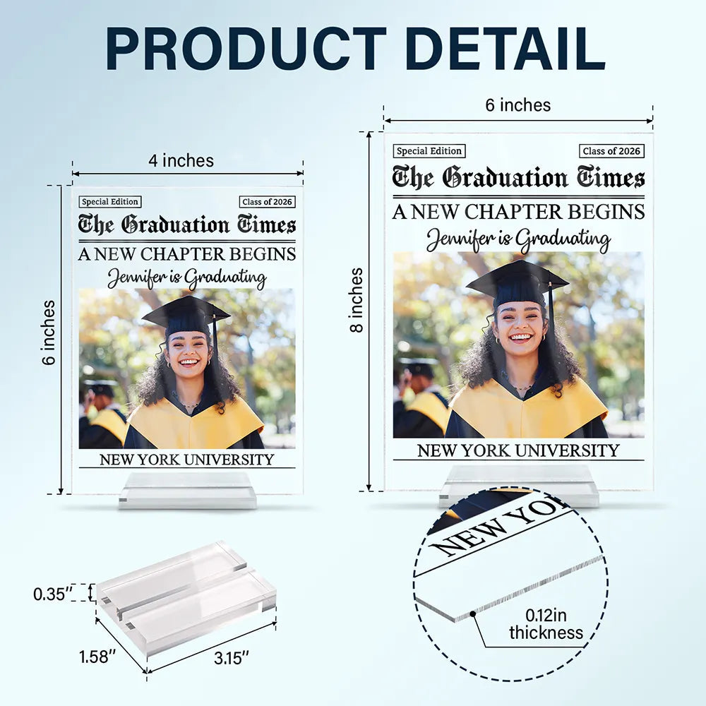 Custom Photo Graduation Newspapers - Personalized Acrylic Plaque