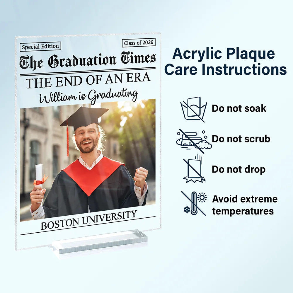 Custom Photo Graduation Newspapers - Personalized Acrylic Plaque