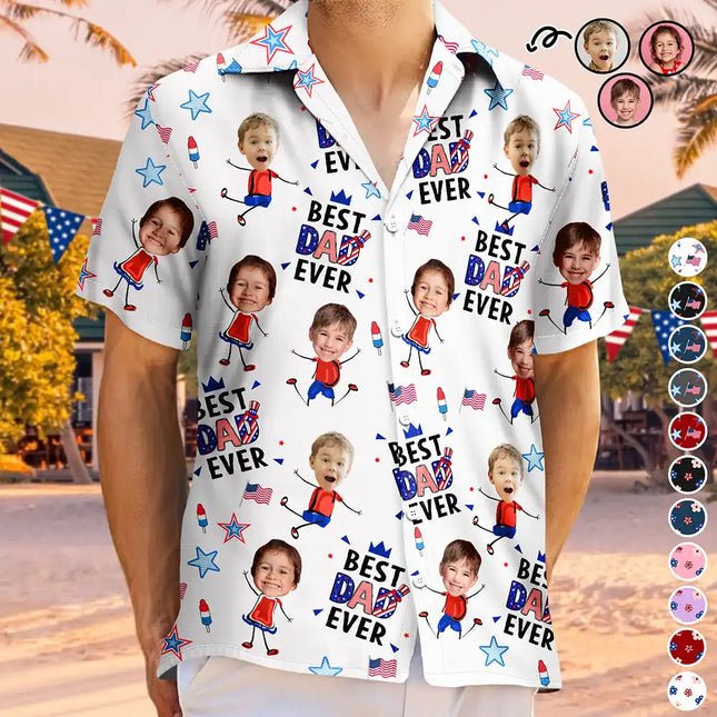 Custom Photo Stars & Stripes Best Dad Mom Grandpa Grandma Ever - Personalized Hawaiian Shirt