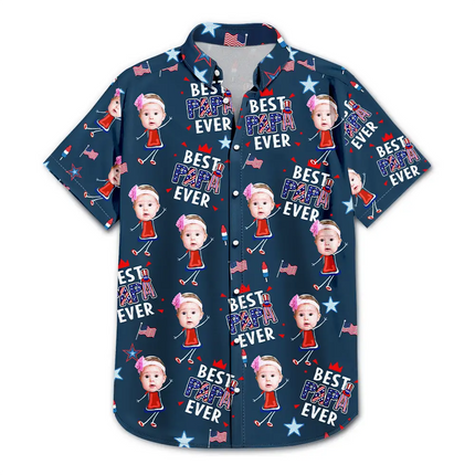 Custom Photo Stars & Stripes Best Dad Mom Grandpa Grandma Ever - Personalized Hawaiian Shirt