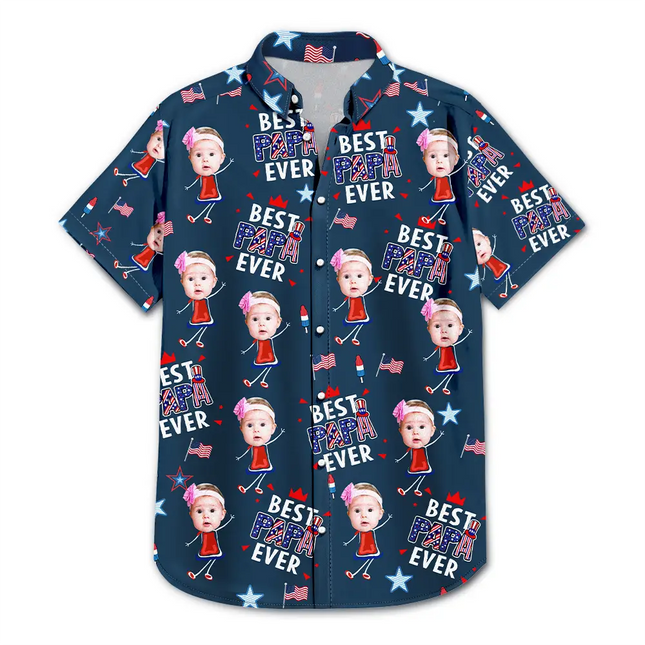 Custom Photo Stars & Stripes Best Dad Mom Grandpa Grandma Ever - Personalized Hawaiian Shirt