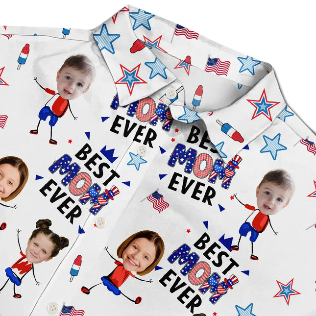 Custom Photo Stars & Stripes Best Dad Mom Grandpa Grandma Ever - Personalized Hawaiian Shirt