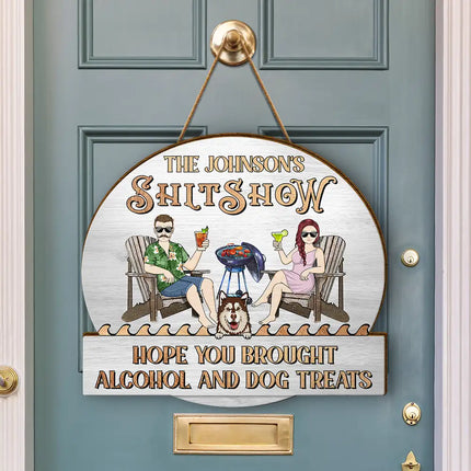 Couple Pool & Patio Bar Hope You Brought Alcohol & Dog Treats - Personalized Custom Shaped Wood Sign