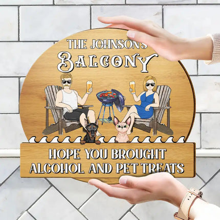 Couple Pool & Patio Bar Hope You Brought Alcohol & Dog Treats - Personalized Custom Shaped Wood Sign