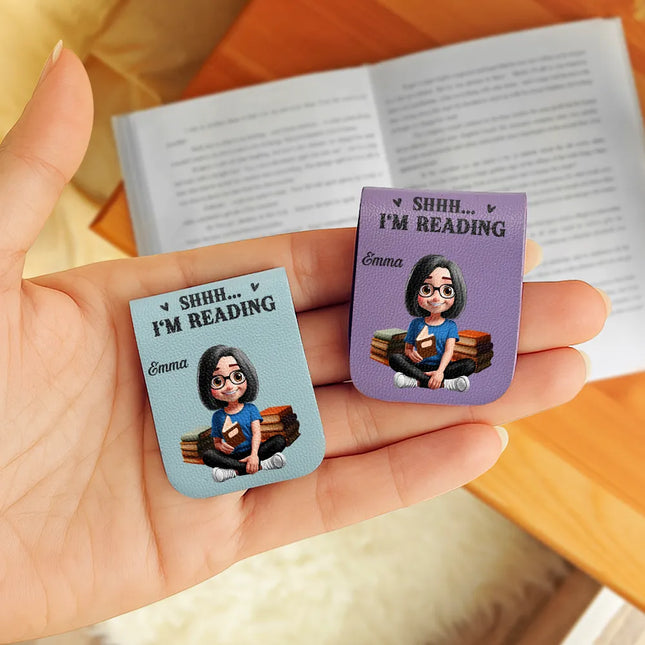 Just One More Chapter 3D Effect Reading Woman Man - Personalized Leather Magnetic Bookmark