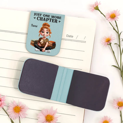 Just One More Chapter 3D Effect Reading Woman Man - Personalized Leather Magnetic Bookmark
