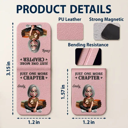 Just One More Chapter 3D Effect Reading Woman Man - Personalized Leather Magnetic Bookmark