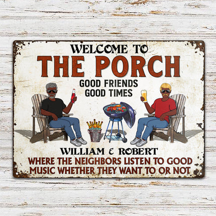 The Patio Grilling Listen To The Good Music Couple Husband Wife Pride - Personalized Custom Classic Metal Signs