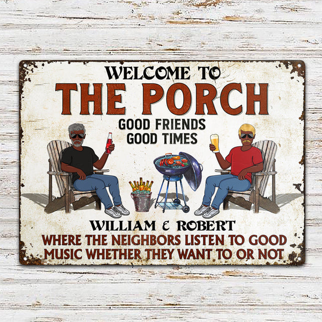 The Patio Grilling Listen To The Good Music Couple Husband Wife Pride - Personalized Custom Classic Metal Signs