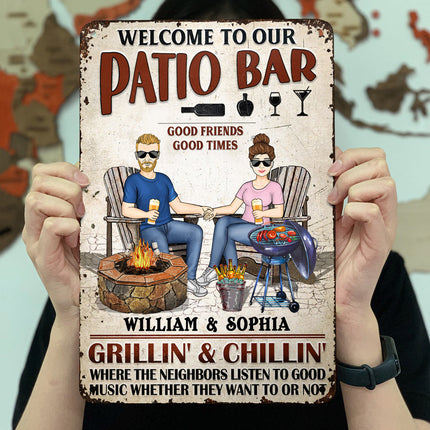 Backyard Bar Family Couple Listen To The Good Music - Personalized Custom Classic Metal Signs