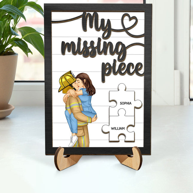 My Missing Piece Kissing Couple Occupation - Personalized 2-Layered Wooden Plaque With Stand