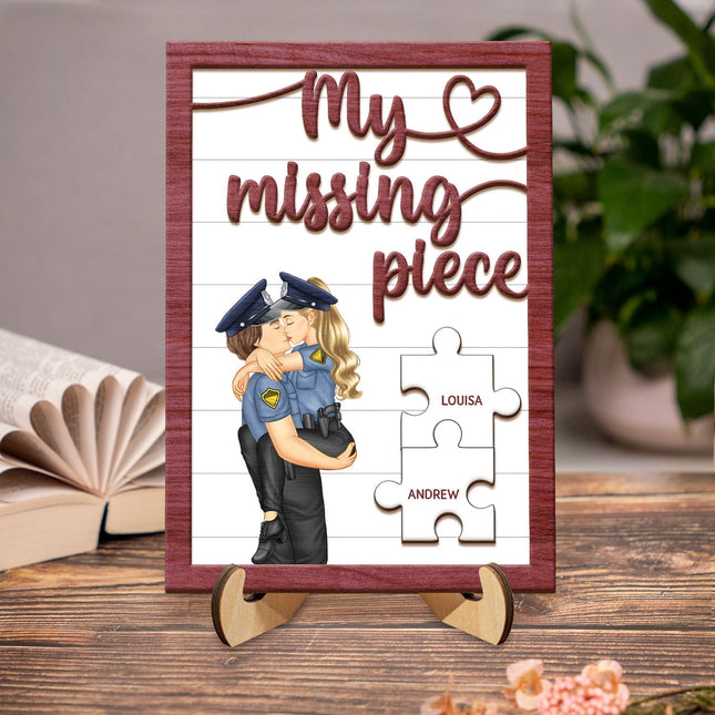My Missing Piece Kissing Couple Occupation - Personalized 2-Layered Wooden Plaque With Stand