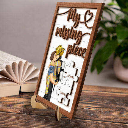 My Missing Piece Kissing Couple Occupation - Personalized 2-Layered Wooden Plaque With Stand