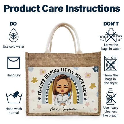 Teacher Helping Little Minds Grow - Personalized Jute Tote Bag