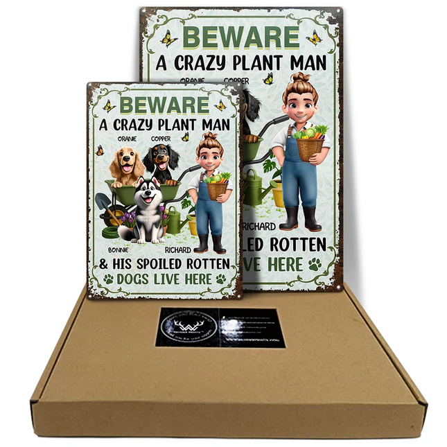 A Crazy Plant Lady & Her Spoiled Rotten Dogs 3D Effect - Personalized Classic Metal Signs