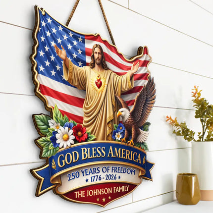 3D Effect God Bless America - Personalized Custom Shaped Wood Sign