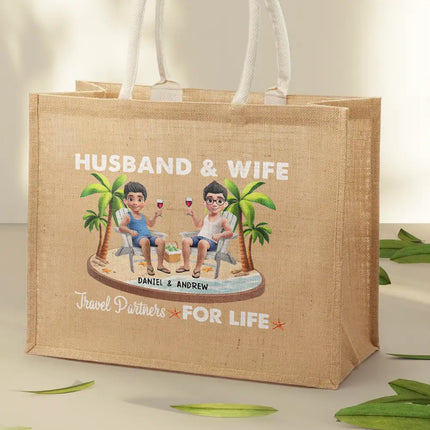 Travel Partners For Life - Personalized Jute Beach Bag