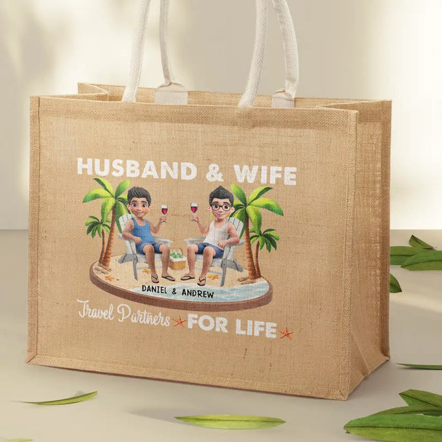 Travel Partners For Life - Personalized Jute Beach Bag
