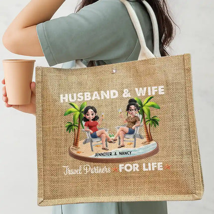 Travel Partners For Life - Personalized Jute Beach Bag