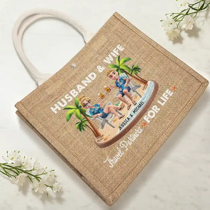 Travel Partners For Life - Personalized Jute Beach Bag