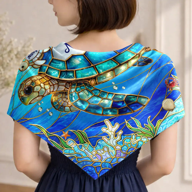 Turtle Silky Satin Effect Mom Grandma - Personalized Scarf