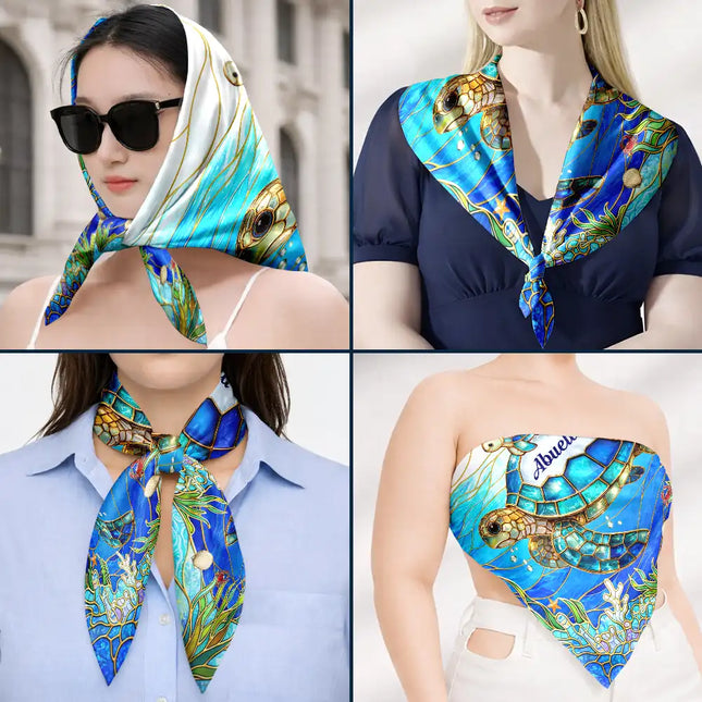 Turtle Silky Satin Effect Mom Grandma - Personalized Scarf