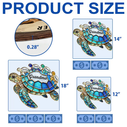 Turtle Stained Glass Mom Grandma - Personalized Custom Shaped Wood Sign