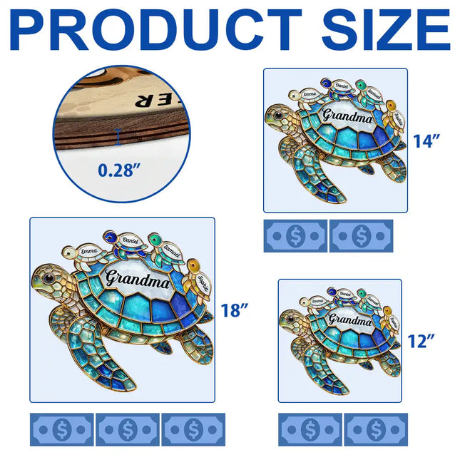 Turtle Stained Glass Mom Grandma - Personalized Custom Shaped Wood Sign