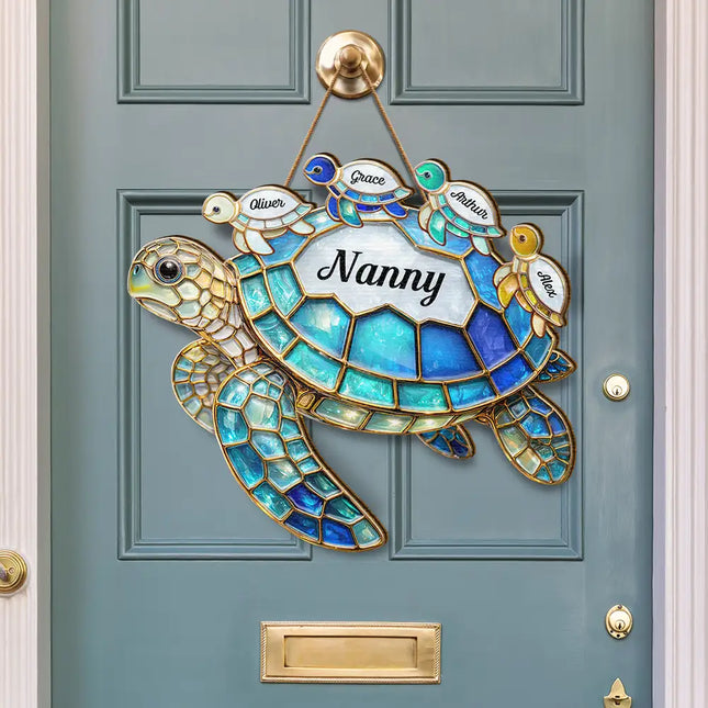 Turtle Stained Glass Mom Grandma - Personalized Custom Shaped Wood Sign