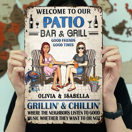 Swimming Poolside Family Couple Listen To The Good Music - Personalized Custom Classic Metal Signs