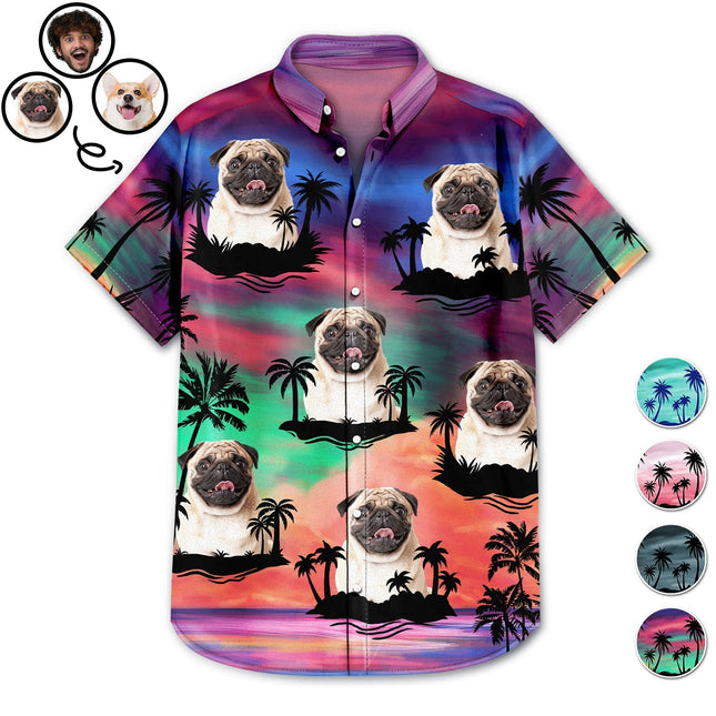Custom Photo Funny Family Pet Face Color Sunset - Personalized Custom Hawaiian Shirt