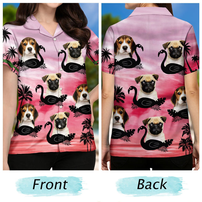Custom Photo Funny Family Pet Face Color Sunset - Personalized Custom Hawaiian Shirt