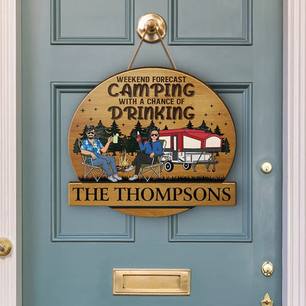 Camping Couple Husband & Wife Camping Partners For Life - Personalized Custom Shaped Wood Sign