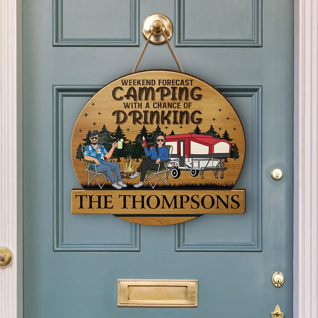 Camping Couple Husband & Wife Camping Partners For Life - Personalized Custom Shaped Wood Sign