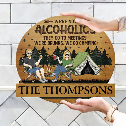 Camping Couple Husband & Wife Camping Partners For Life - Personalized Custom Shaped Wood Sign